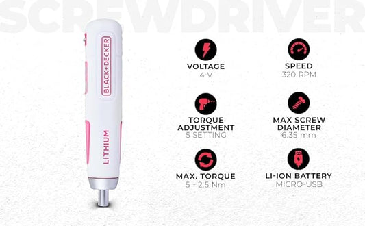 Black + Decker BD40K27P-IN Cordless Screwdriver Pink