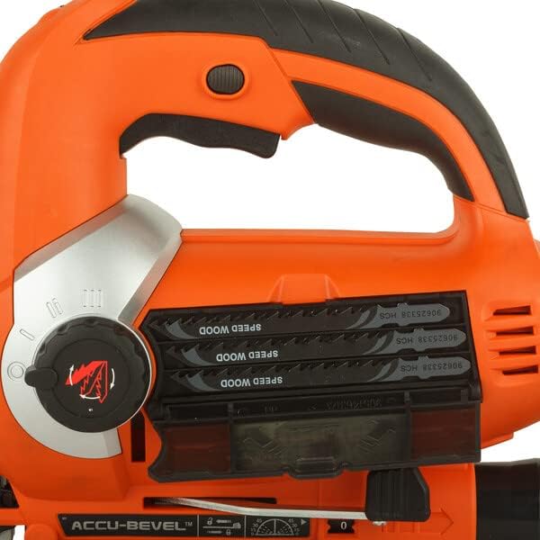 BLACK+DECKER KS900EKX 600W Corded Variable Speed Slightline Autoselect Pendulum Jigsaw with Kitbox and 10 blades included to Cut High Density Materials