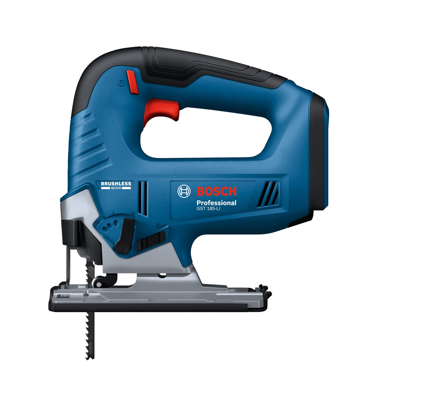 Bosch GST 185-Li Professional Cordless Jigsaw, 18V, 125 mm Cutting Depth, Dust Extraction, 2 kg + Carrying case, 1 x jigsaw blade (Solo Tool - 18V Batteries & Charger sold seperately)