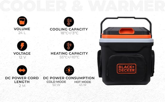 BLACK+DECKER BDC24L-B1 Thermoelectric Portable Automotive Car Beverage Cooler & Warmer (PRE-COOL Required), Used To Store Beverages
