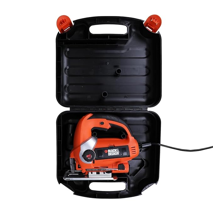 BLACK+DECKER KS900EKX 600W Corded Variable Speed Slightline Autoselect Pendulum Jigsaw with Kitbox and 10 blades included to Cut High Density Materials