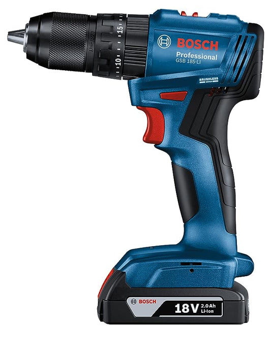 Bosch Professional GSB 185-Li Cordless impact drill driver, 13mm Chuck with 2 x GBA 18V 2.0Ah Battery, GAL 18V-20 Charger & 23 Pcs Drill Bit Set, Blue