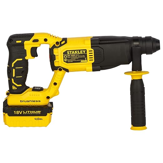 STANLEY SBR20M2K 18V 2Kg SDS and Cordless Rotary Hammer with Brushless Motor- 2x4.0 Ah Battery Included
