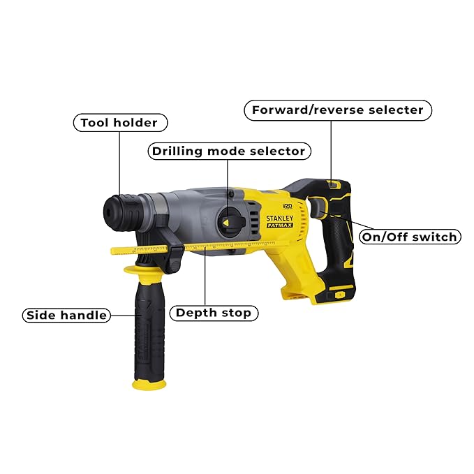 STANLEY FATMAX SBH900-B1 20V, Variable Speed Switch, 1500 RPM, 20 mm Cordless Brushless SDS Rotary Hammer (Bare Tool)