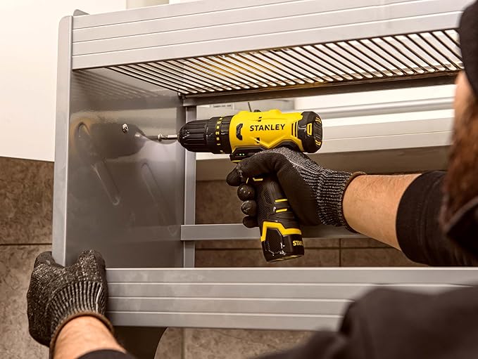 STANLEY SCD10D2K-IN(12 V) Brushed Hammer Drill Driver,with 2x2Ah Batteries & 1.5A Charger LED light,variable speed trigger switch,forward/reverse button,10mm chuck,clutch setting 20+1