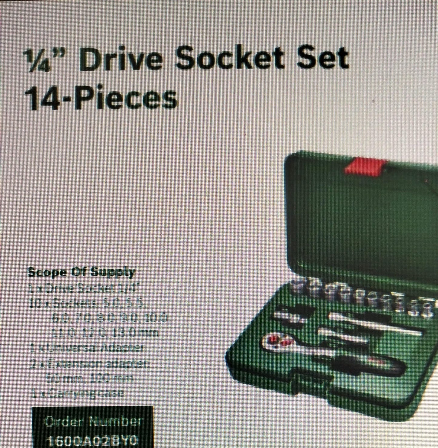 Bosch 1600A02BY0 1/4 Socket and Rachet Set 14 Pieces Green