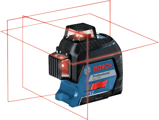 Bosch GLL 3-80 Professional Line Laser Level, 3 x 360° Red Laser Lines, 30m Range (120m with Receiver), Self-Levelling, ±0.3 mm/m Accuracy, IP54 Dust & Water Resistant, Tripod Compatible