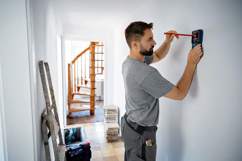 BOSCH GMS 120-27 Professional Wall Scanner Detector-Finds Metals, Live Wires, Wooden Studs in Drywalls, IP54 Dust & Splash Protection, 120 mm Range, Includes Pouch & Batteries