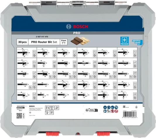 Bosch 2607017475 PRO Router Bit 8mm Mixed Set, 30 pcs