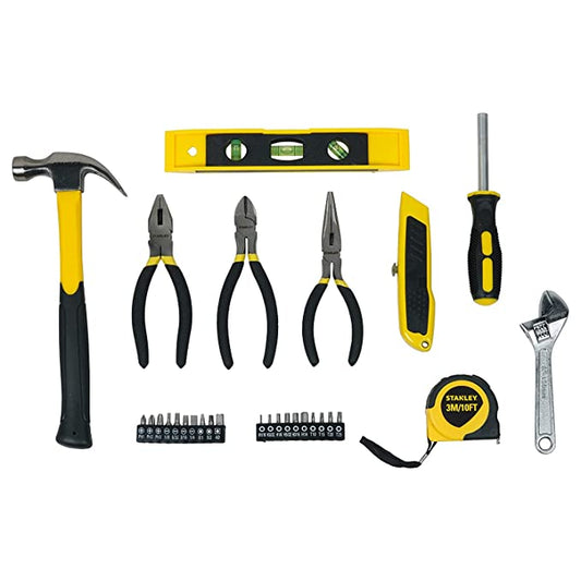 Stanley STHT74982 30PC HOME TOOL SET↓STANLEY STHT74982 Small Home Tool Kit For Home & DIY Use(30-pieces) - Includes Screwdriver, Hammer, Wrench, Pliers, Measurement Tape, Knife, Magnetic Drivers, Tool Box
