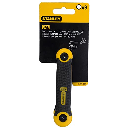 Stanley 9-Piece Folding Hex Key Set, Metric - Includes 1.5mm To 6mm Keys With Comfort Grip