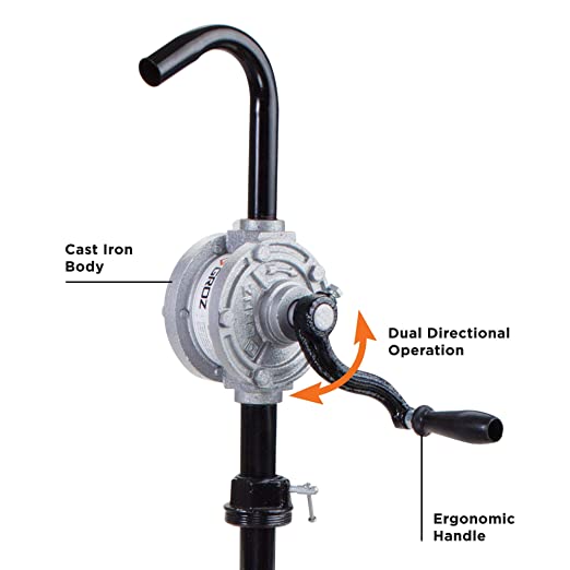 Groz V10 GROZ Rotary Barrel Pump with Dual Direction Operation | Ideal for General Purpose Lubrication on Automotive, Workshop & Construction Sites |Cast Iron Construction| Flow Rate: 4 Liters/20 Turns