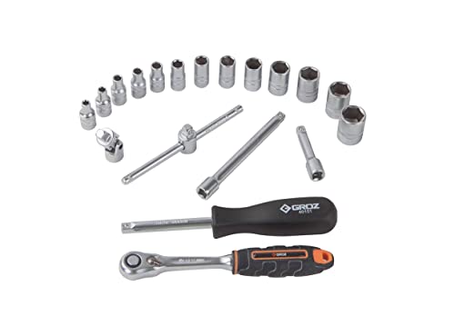 Groz 1/4 inch Drive 19 Pcs Hand Socket Set In Blow Moulded Case, KIT/SKT/H/1-4/19/UG