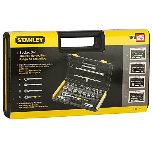 Stanley 86-478 SOCKET SET 1/2 SQ. DR. 25PC-12PT IMP