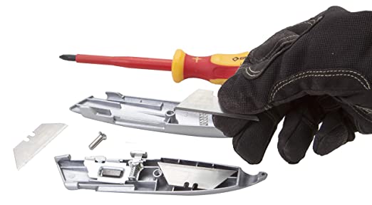 Groz Lightweight Retractable Utility Knife with 5 Heavy-Duty Blades | Light and Robust | 50% Sharper Blades | Inbuilt Storage with 4 Spare Blades | KNV/5