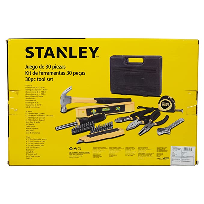Stanley STHT74982 30PC HOME TOOL SET↓STANLEY STHT74982 Small Home Tool Kit For Home & DIY Use(30-pieces) - Includes Screwdriver, Hammer, Wrench, Pliers, Measurement Tape, Knife, Magnetic Drivers, Tool Box