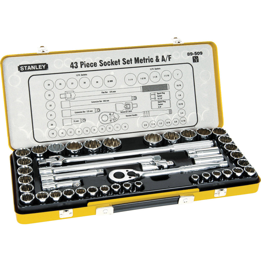 Stanley 89-509 43PCS 1/2 SQ. DR. 12PT SOCKET SET MET/IMP