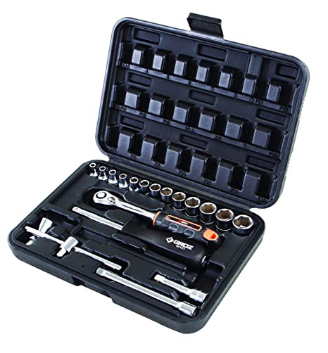 Groz 1/4 inch Drive 19 Pcs Hand Socket Set In Blow Moulded Case, KIT/SKT/H/1-4/19/UG