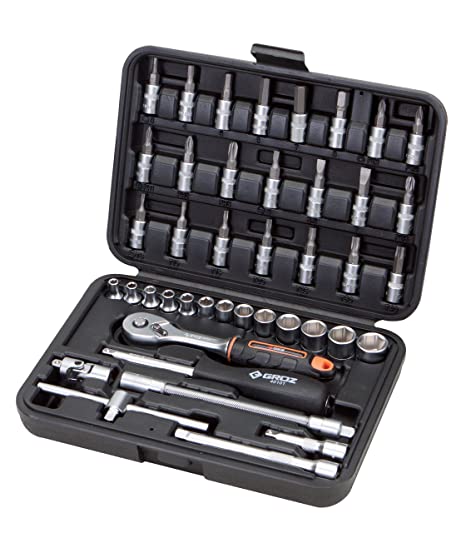 Groz 42 pc 1/4 inch Socket Tool Kit for Mechanics, Professionals, DIY Enthusiasts, etc. | Chrome Vanadium| 3X Durable Sockets | KIT/SKT/H/1-4/42/UG
