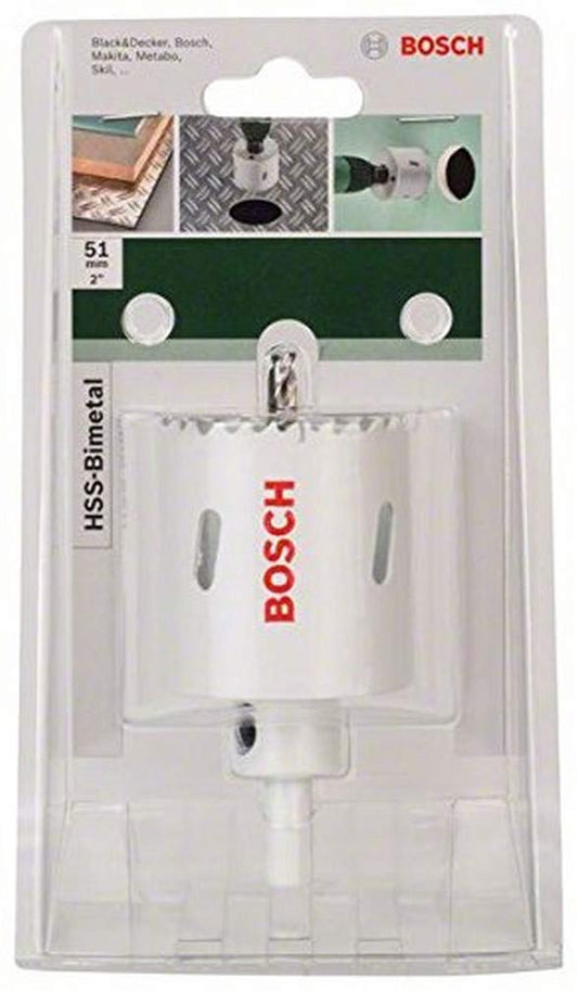 BOSCH 2609255609 HSS Bi-Metal Holesaw 51mm | Fast Cutting in Wood, Metal & Plastics | Vario Tooth for Smooth Performance | One-Piece Low-Vibration Design | Fits All Brands with Hex Connection