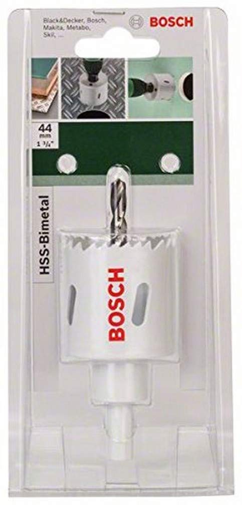 BOSCH 2609255608 HSS Bi-Metal Holesaw 44mm | Fast Cutting in Wood, Metal & Plastics | Vario Tooth for Smooth Performance | One-Piece Low-Vibration Design | Fits All Brands with Hex Connection
