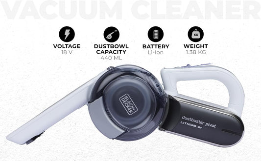 BLACK+DECKER PV1820LF-B1 18V 2.0Ah Cordless Handheld Vacuum Cleaner with 440 ml Bowl Capacity, Patented Nozzle Design Pivots Upto 200 Degrees, Folds in Half for Compact Charging & Storage