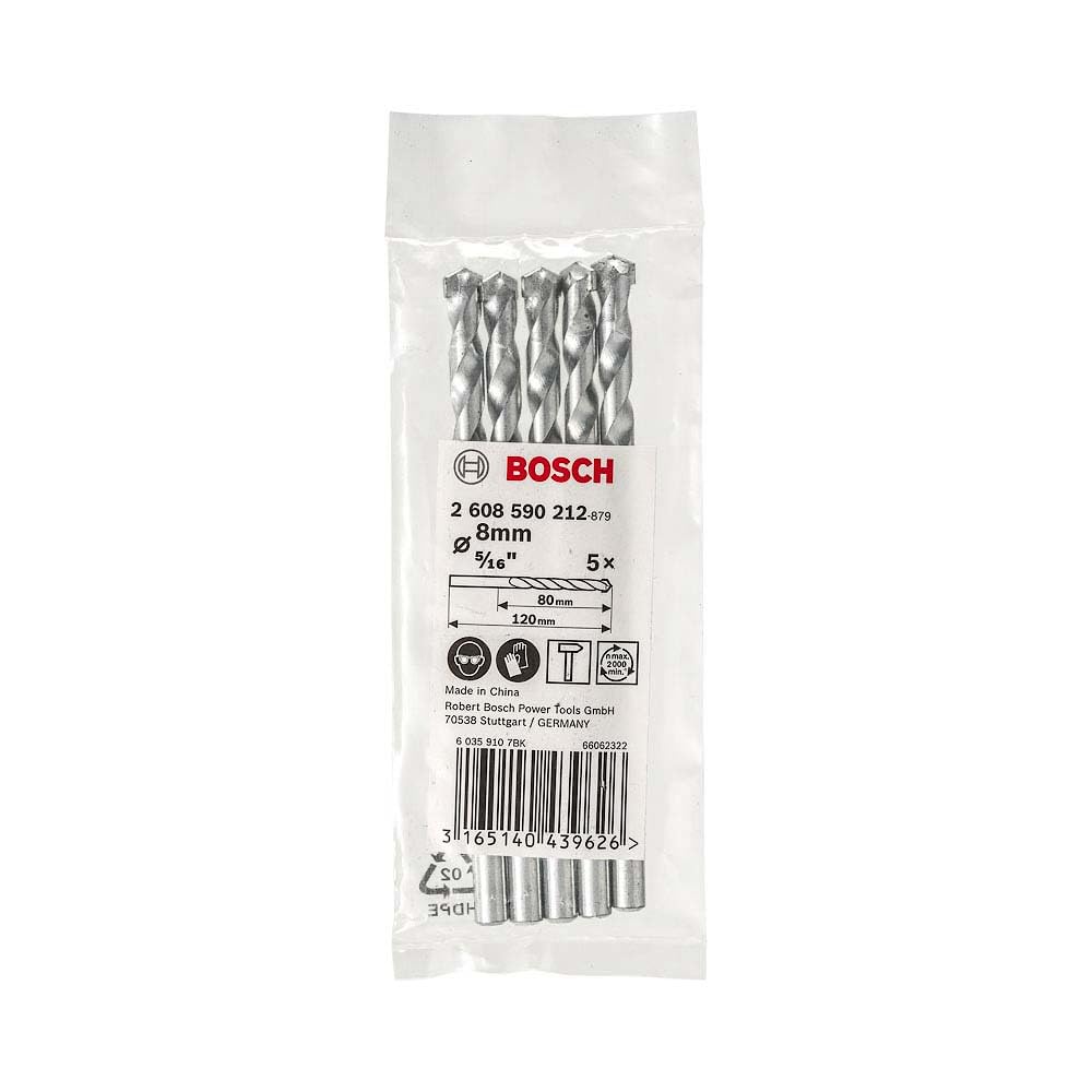 Bosch 2608590212 Professional Impact Drill Bit / Masonry Drill Bit Set With Diameter 8mm, Working Length- 80mm, Total Length 120mm, Pack Of 5