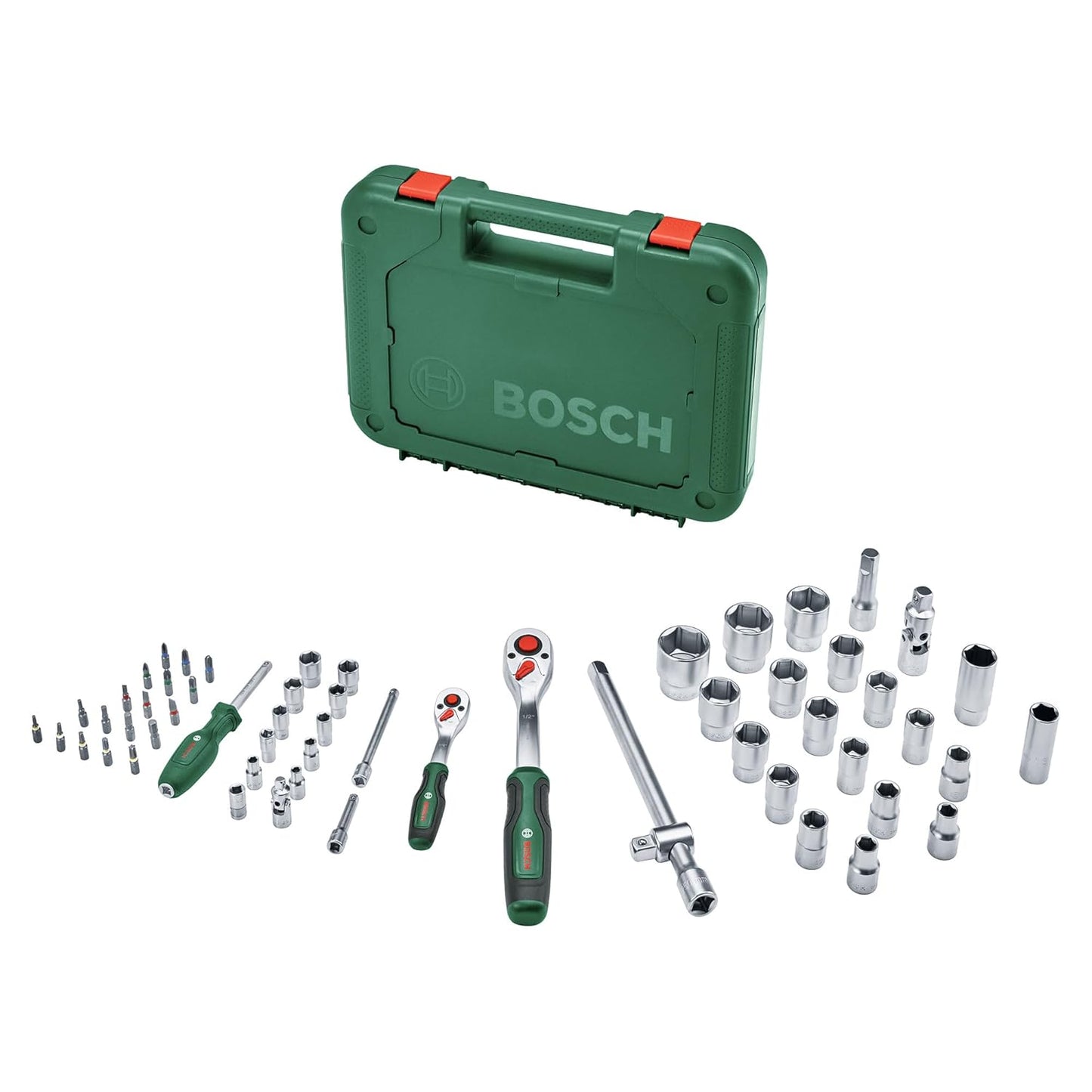 Bosch 1600A02Z9G 1/4" + 1/2" Ratchet Set 57-Piece High Torque