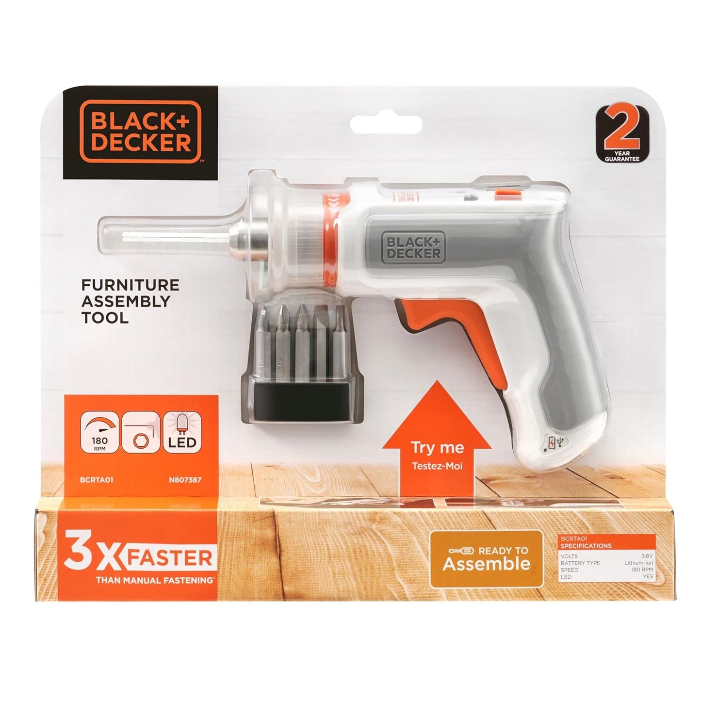 BLACK + DECKER BCRTA01-B1 4V 5mm Cordless Electric Screwdriver Furniture Assembly Tool