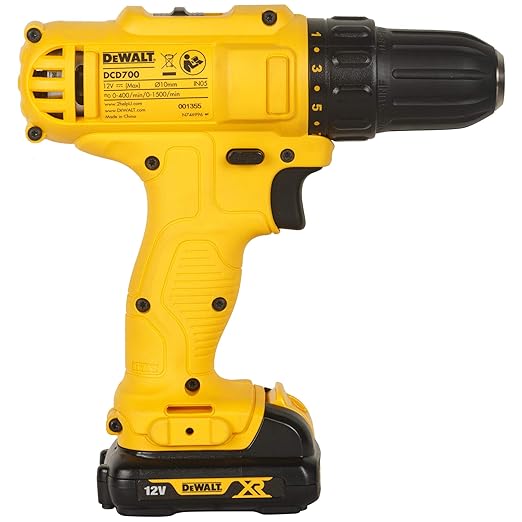 DEWALT DCD700D2A 12V, 10mm XR Li ion Cordless Drill Driver with 2x2.0 Ah Batteries + 109 Pieces Accessory Kit