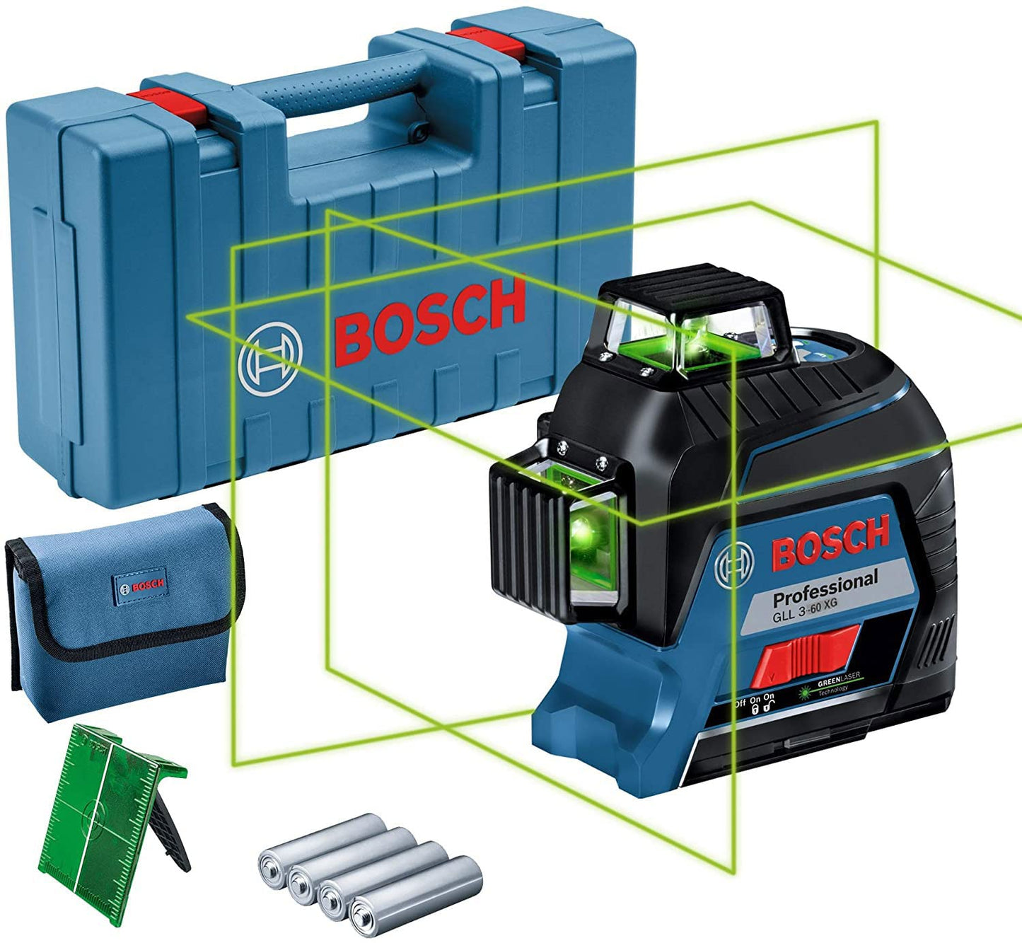 Bosch Professional Laser Level GLL 3-60 XG (Green Laser, Working Range: 30 m, 4x Battery, AA, in Carrying Case)