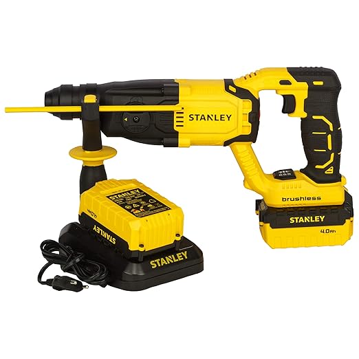 STANLEY SBR20M2K 18V 2Kg SDS and Cordless Rotary Hammer with Brushless Motor- 2x4.0 Ah Battery Included