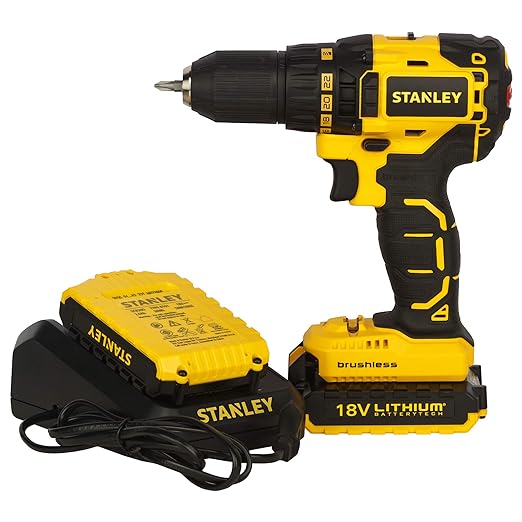 STANLEY SBD201D2K 18V,13mm Li-ion Brushless Cordless Drill Machine Driver-2x1.5Ah Batteries