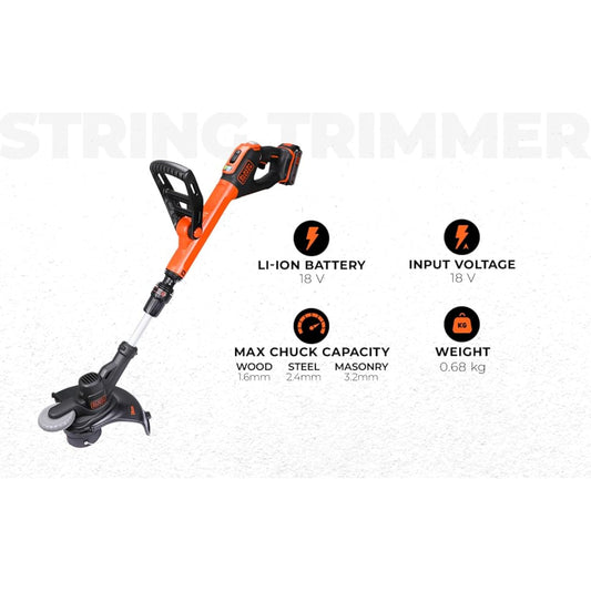 BLACK+DECKER: STC1820EPCF-B1 |18V Lithium-ion Cordless POWERCOMMAND™ String Trimmer with Bed Edger Attachment| 18 V, Li-ion Battery| Cutting Width 28 cm | Suitable for Home Gardens
