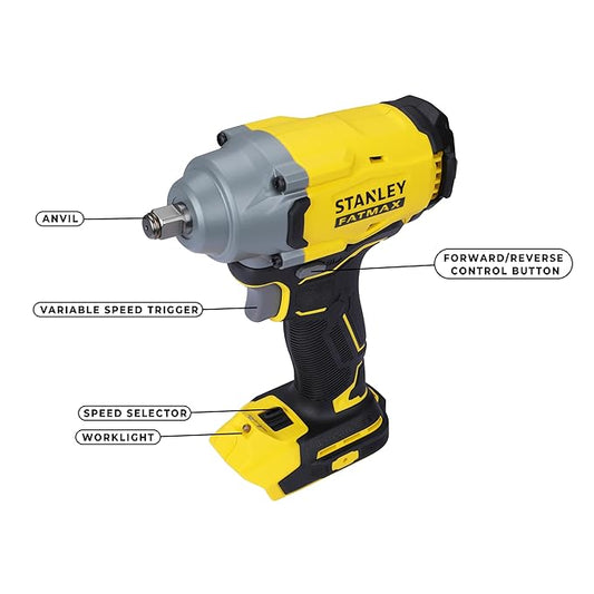 STANLEY FATMAX SBW920 20V, 1900 RPM, 370Nm Torque, Cordless Brushless Reversible Impact Wrench (Bare tool)