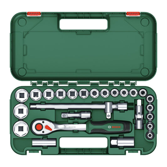 Bosch 1600A02Z9F 1/2 inch Drive Ratchet Socket Set 25-Piece for Automobiles/Bike/Car Repair
