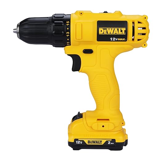 DEWALT DCD700D2A 12V, 10mm XR Li ion Cordless Drill Driver with 2x2.0 Ah Batteries + 109 Pieces Accessory Kit