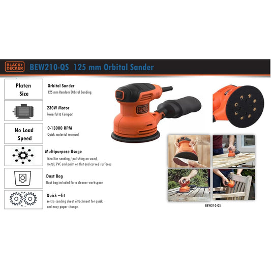 BLACK & DECKER BEW210-QS - 125 MM ORBITAL SANDER