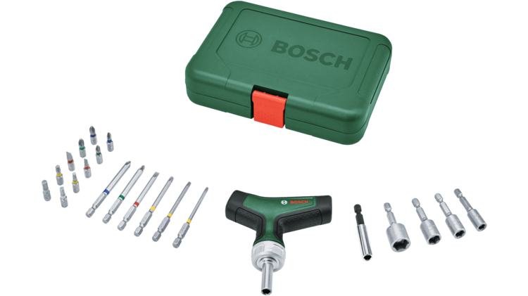 Bosch 1600A02Z9T Bit Ratchet Screwdriver T-handle Set 22-Pieces