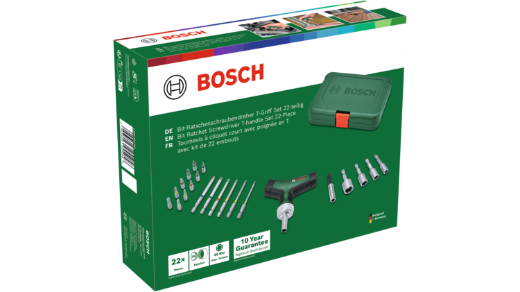 Bosch 1600A02Z9T Bit Ratchet Screwdriver T-handle Set 22-Pieces
