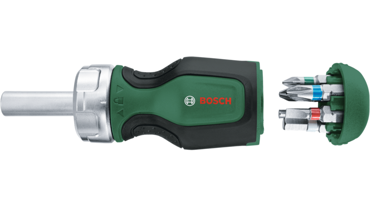 Bosch 1600A032UY Stubby Bit Ratchet Screwdriver with 6 bits