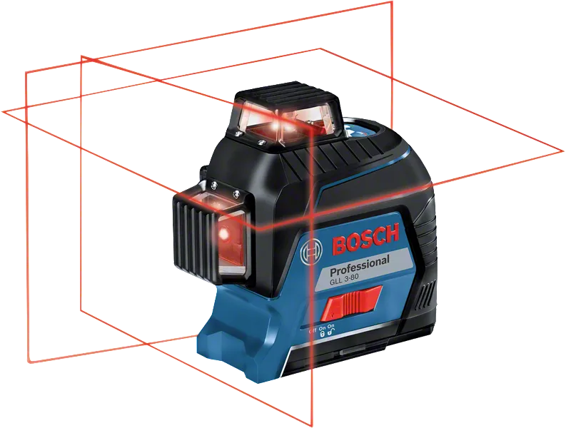 Bosch GLL 3-80 Professional Line Laser Level, 3 x 360° Red Laser Lines, 30m Range (120m with Receiver), Self-Levelling, ±0.3 mm/m Accuracy, IP54 Dust & Water Resistant, Tripod Compatible
