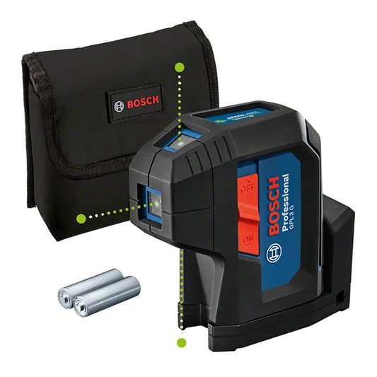 Bosch GPL 3 G Professional 3-Point Laser Measure, Green Laser, 30 M, IP65, Integrated Rotation Mount, 0.35 kg + 2 x 1.5 V LR6 battery (AA)