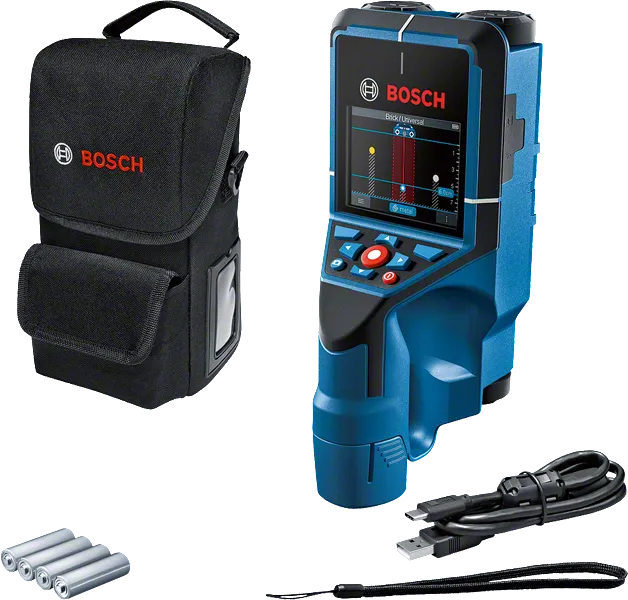 Bosch Professional Wall Scanner D-tect 200 C (Detection of (Non-) Live Cables, Metal, Plastic Pipes, Wooden Studs and Cavities, USB-C™ Cable, 4X AA Batteries, Protective Bag)
