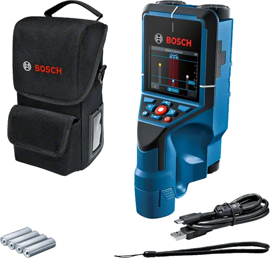 Bosch Professional Wall Scanner D-tect 200 C (Detection of (Non-) Live Cables, Metal, Plastic Pipes, Wooden Studs and Cavities, USB-C™ Cable, 4X AA Batteries, Protective Bag)