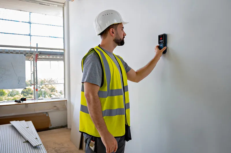 BOSCH GMS 120-27 Professional Wall Scanner Detector-Finds Metals, Live Wires, Wooden Studs in Drywalls, IP54 Dust & Splash Protection, 120 mm Range, Includes Pouch & Batteries