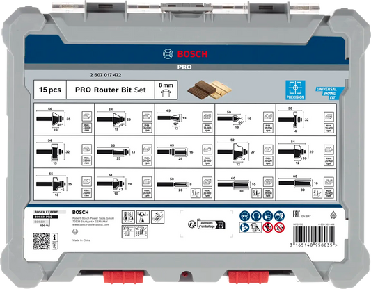 Bosch 2607017471 PRO Router Bit 6mm Mixed Set, 15 pcs