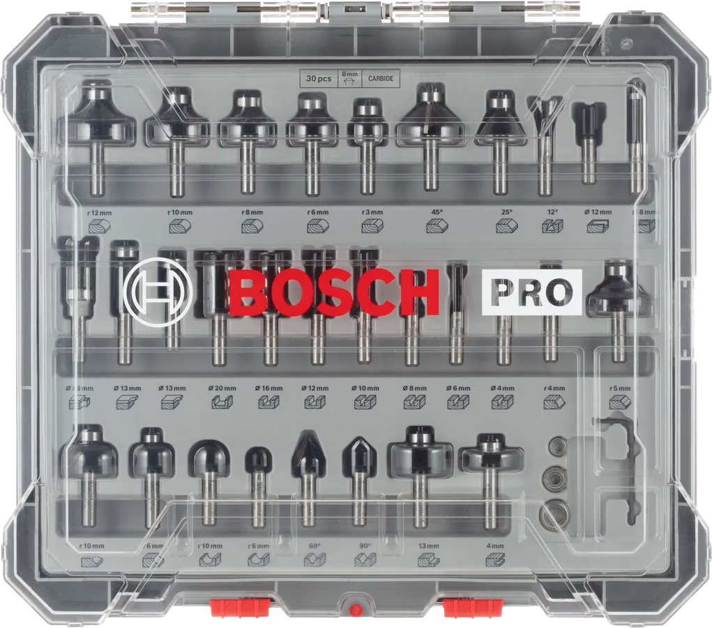 Bosch 2607017475 PRO Router Bit 8mm Mixed Set, 30 pcs
