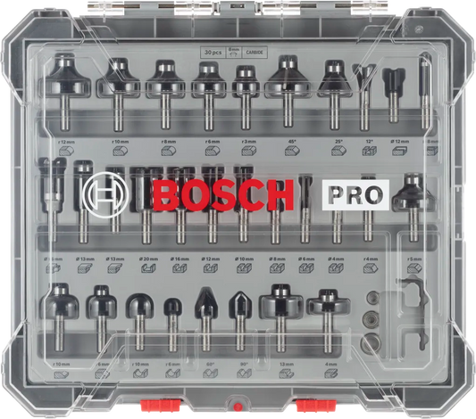 Bosch 2607017475 PRO Router Bit 8mm Mixed Set, 30 pcs