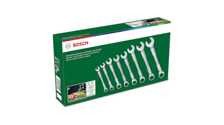 Bosch 1600A027PS Ratchet Combination Wrench Set 8-Piece